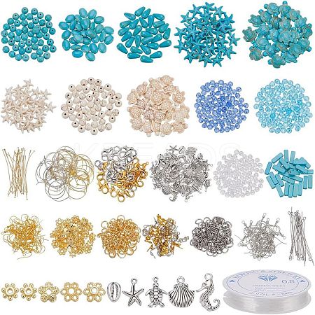 DIY Sea Aniaml Synthetic Turquoise  Alloy Earrings/Bracelets Making Kits DIY-AR0004-12-1