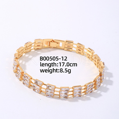 Brass Rhinestone 3-Strand Rectangle Link Bracelets for Women XO6953-8-1