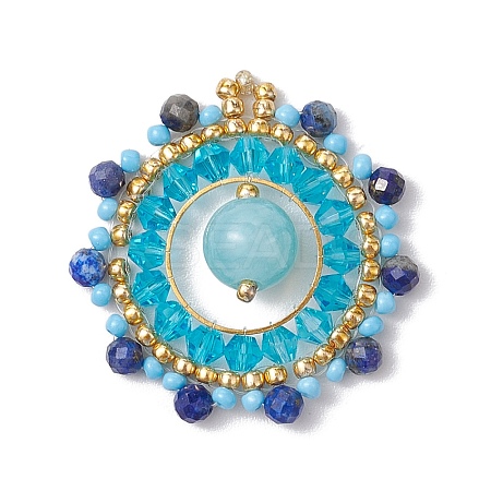 Natural Lapis Lazuli & Malaysia Jade & Glass Seed Beaded Woven Pendants PALLOY-MZ00366-02-1