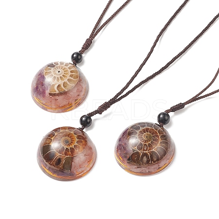 Natural Mixed Gemstone Half Round with Shell Pendant Necklace NJEW-C031-03B-1