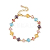 Rectangle Rhombus Brass Glass & Cubic Zirconia Link Bracelets BJEW-D378-01G-4
