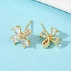 Flower Brass Micro Pave Clear Cubic Zirconia Stud Earrings EJEW-F400-01A-G-4