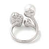 304 Stainless Steel Round Ball Open Cuff Ring with ABS Plastic Imitation Pearl RJEW-G297-02P-3