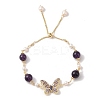 Adjustable Round Natural Amethyst & Natural Pearl Slider Bracelets BJEW-C068-07G-2