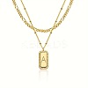 Brass Micro Pave Clear Cubic Zirconia Rectangle with Initial Pendant Double Layer Necklaces for Women FS-WG478B5-01-1