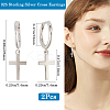 1 Pair Cross Rhodium Plated 925 Sterling Silver Dangle Hoop Earrings for Women EJEW-BBC0001-53-2