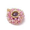 Natural Amethyst & Glass Seed Beaded Flat Round Pendants PALLOY-MZ00950-03-3