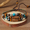 Wood & Alloy & Wax Cord Beaded Necklace & Braided Bead Style Bracelets Sets FS-WG2541A-01-4