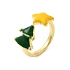 Christmas Brass Enamel Cuff Rings for Women RJEW-L336-04G-02-4