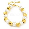 304 Stainless Steel & 201 Stainless Steel & Plastic Pearl Round Beaded Bracelets for Women BJEW-G717-01B-G-1