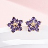 Flower Brass Micro Pave Cubic Zirconia Stud Earrings for Women EJEW-G428-28B-03-2