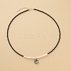 Cute Cat Head Pendant Silver Black Tourmaline Freshwater Pearl Necklace MQ9984-3