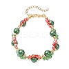 3Pcs 3 Colors Christmas Glass & Baking Paint Pearlized Glass Pearl Round Beaded Bracelets for Women BJEW-JB12441-3