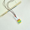 Porcelain Pendant Adjustable Imitation Leather Cord Necklaces for Women FS-WGE6687-10-1