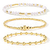 3Pcs Glass & Brass Round Beads Stretch Bracelets HD9470-2-1