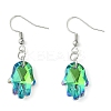 Hamsa Hand Glass Dangle Earrings EJEW-JE05326-3