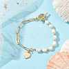 Natural Cultured Freshwater Pearl Beads Paperclip Chains Heart Charm Bracelets with Toggle Clasps for Women BJEW-JB10193-2