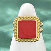 Square 304 Stainless Steel Enamel Finger Rings for Women RJEW-G355-06G-02-3