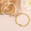 2Pcs Minimalist Imitation Pearl & Brass Cross Beaded Stretch Bracelet Sets QX2906-1-3