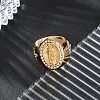 Oval with Saint 304 Stainless Steel Rhinestone Finger Ring for Unisex RJEW-Z076-05G-02-2