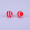 Printed Round with Stripe Pattern Silicone Focal Beads SI-JX0056A-142-1