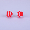 Printed Round with Stripe Pattern Silicone Focal Beads SI-JX0056A-142-1