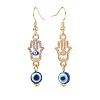 Crystal Rhinestone Dangle Earrings with Enamel Evil Eye EJEW-JE05012-4