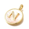 Rack Plating Brass Micro Pave Clear Cubic Zirconia Pendants with Shell KK-M309-42G-N-3