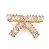 Rack Plating Brass Clear Cubic Zirconia Bowknot Connector Charms KK-H508-24KCG-1