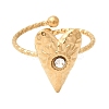 Texture Heart 304 Stainless Steel Rhinestone Cuff Open Finger Rings for Women RJEW-A091-10G-4