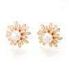 Flower Brass Natural Pearl Stud Earrings PEAR-N020-06W-1