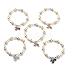 Synthetic Hematite & Glass Pearl Round Beaded Stretch Bracelet with Alloy Enamel Squirrel Charm BJEW-JB09434-1