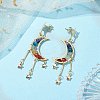 Chakra Moon Copper Wire Wrapped Gemstone Stud Earring EJEW-TA00484-2