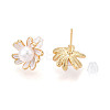 Flower Brass Natural Pearl Stud Earrings PEAR-N020-06X-3