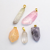 Dyed Natural Crackle Crystal Pendants with Golden Tone Brass Findings G-R275-24-1