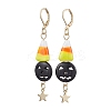 Halloween Candy Corn Handmade Lampwork & Black Pumpkin Synthetic Turquoise Leverback Dangle Earrings EJEW-JE05872-3