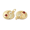 Brass Micro Pave Clear & Red Cubic Zirconia Pendants KK-E068-VF414-2-2