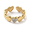 304 Stainless Steel Heart Open Cuff Ring with Crystal Rhinestone RJEW-L109-003G-2