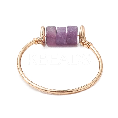 Column Natural Amethyst & Red Jasper & Green Aventurine & Tiger Eye & Lepidolite/Purple Mica Finger Rings RJEW-JR00781-1