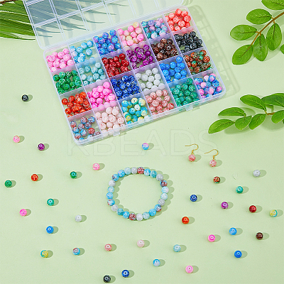 480Pcs 24 Colors Drawbench Glass Round Beads GLAD-DC0001-01-1