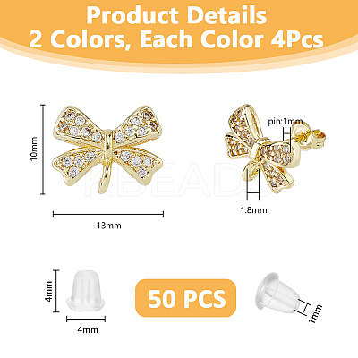 Rack Plating Brass & Cubic Zirconia Stud Earring Findings KK-DC0004-24-1