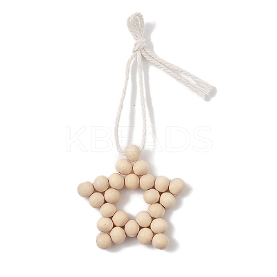 Wooden Star Pendant Decorations HJEW-P019-08B-1