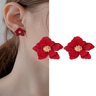 1 Pair Sweet and Stylish Multi-layer Petal Flower Stud Earrings for Women EJEW-LP0007-018-1