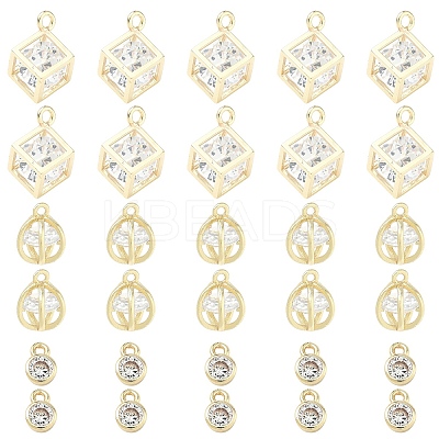 3Pcs 3 Styles Brass Micro Pave Clear Cubic Zirconia Charms Pendants ZIRC-YW0001-35-1