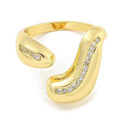 Brass Micro Pave Clear Cubic Zirconia Open Cuff Ring for Women RJEW-M173-13B-G-1
