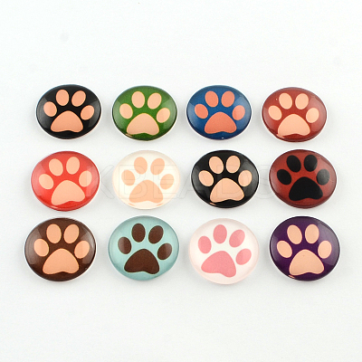 Half Round/Dome Dog Paw Print Photo Glass Flatback Cabochons for DIY Projects X-GGLA-Q037-12mm-08-1