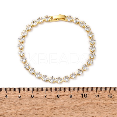 Brass Rhombus Clear Cubic Zirconia Cup Chain Necklaces for Women NJEW-U033-02G-1