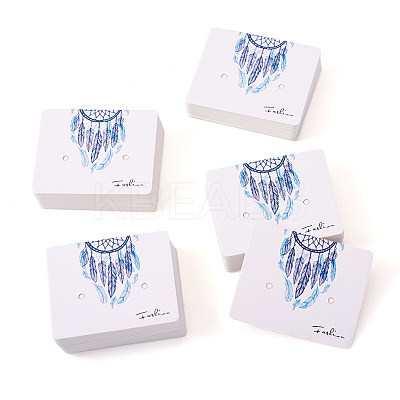 100Pcs Woven Web/Net with Feather Print Paper Jewelry Display Cards CDIS-TA0001-43-1
