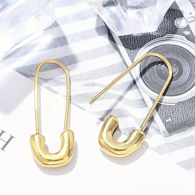 304 Stainless Steel Safety Pin Charm Huggie Hoop Earrings for Women Ion Plating(IP) EJEW-C096-41G-1
