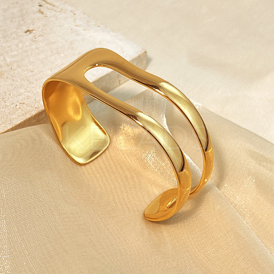 304 Stainless Steel Cuff Bangles for Women BJEW-B123-01G-1